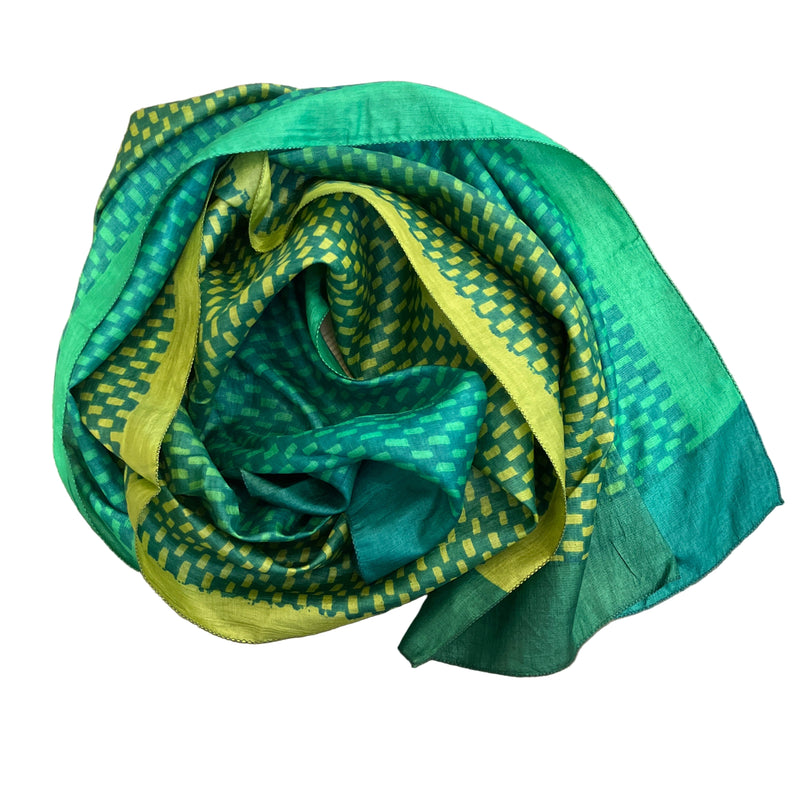 Green Block Print Silk Stole