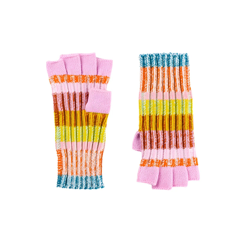 Mosaic Fingerless Gloves in Rust + Lilac