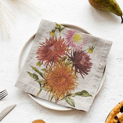 Linen Napkin Set with Country Flowers