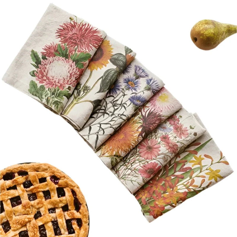 Linen Napkin Set with Country Flowers