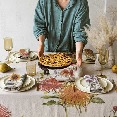 Linen Napkin Set with Country Flowers