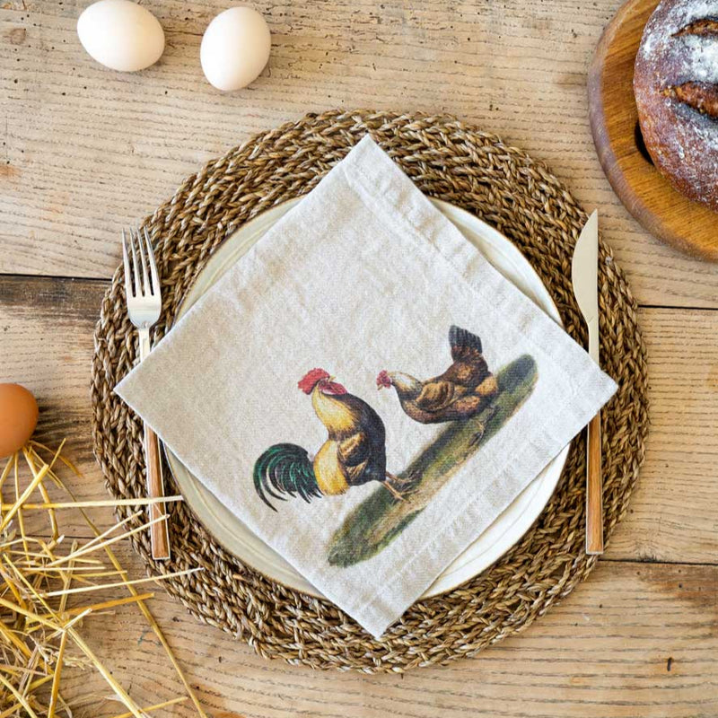 Linen Napkin Set with Farm Animals