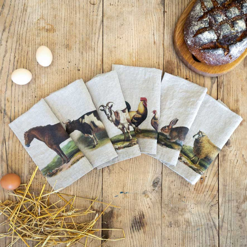 Linen Napkin Set with Farm Animals