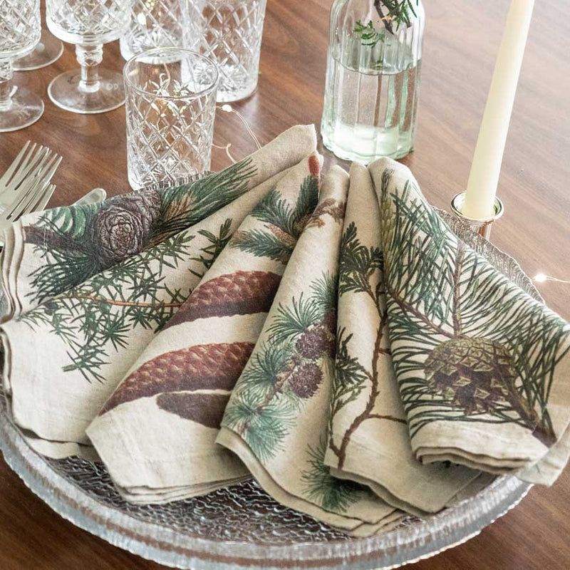 Linen Napkin Set with Conifer Trees