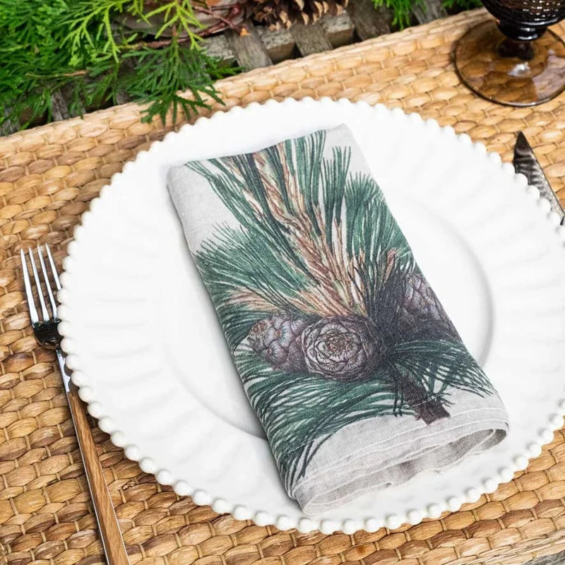 Linen Napkin Set with Conifer Trees