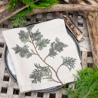 Linen Napkin Set with Conifer Trees