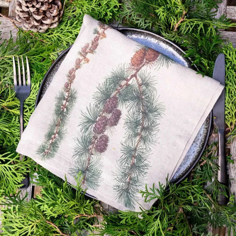 Linen Napkin Set with Conifer Trees