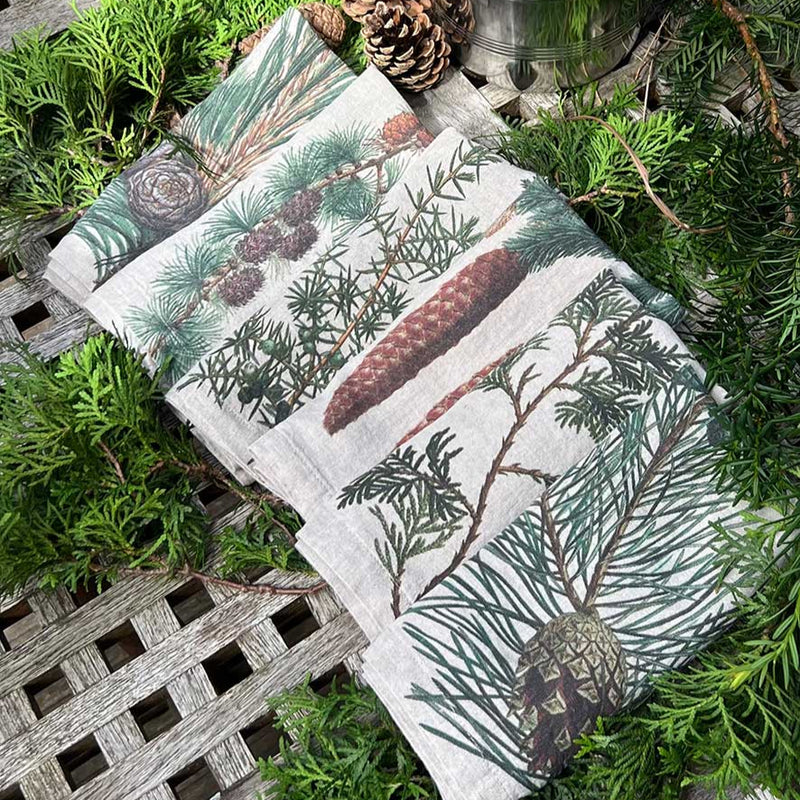 Linen Napkin Set with Conifer Trees