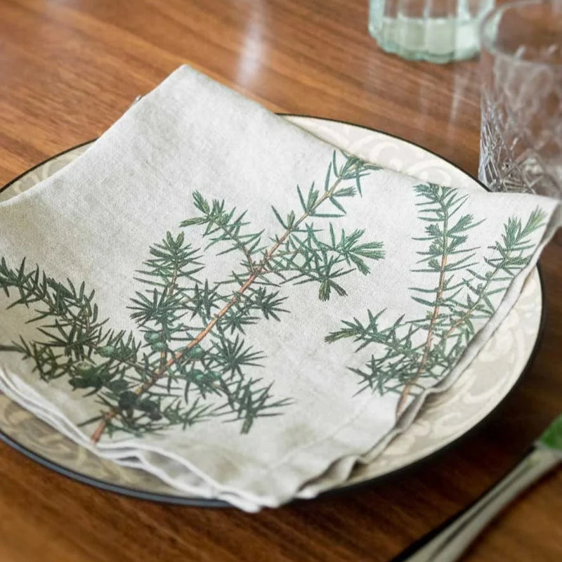 Linen Napkin Set with Conifer Trees