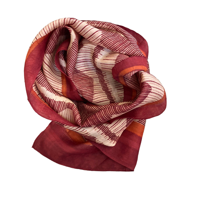 Red Block Print Silk Stole