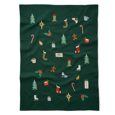 Signs of the Season Embroidered Tea Towel