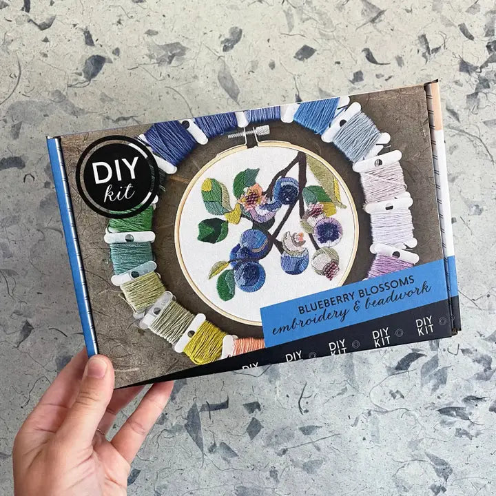 DIY Embroidery and Beadwork Kit, Blueberry Blossoms