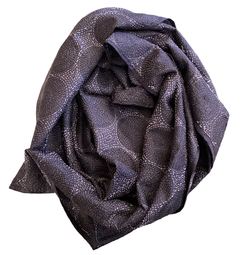 Black with Embroidery Silk Stole