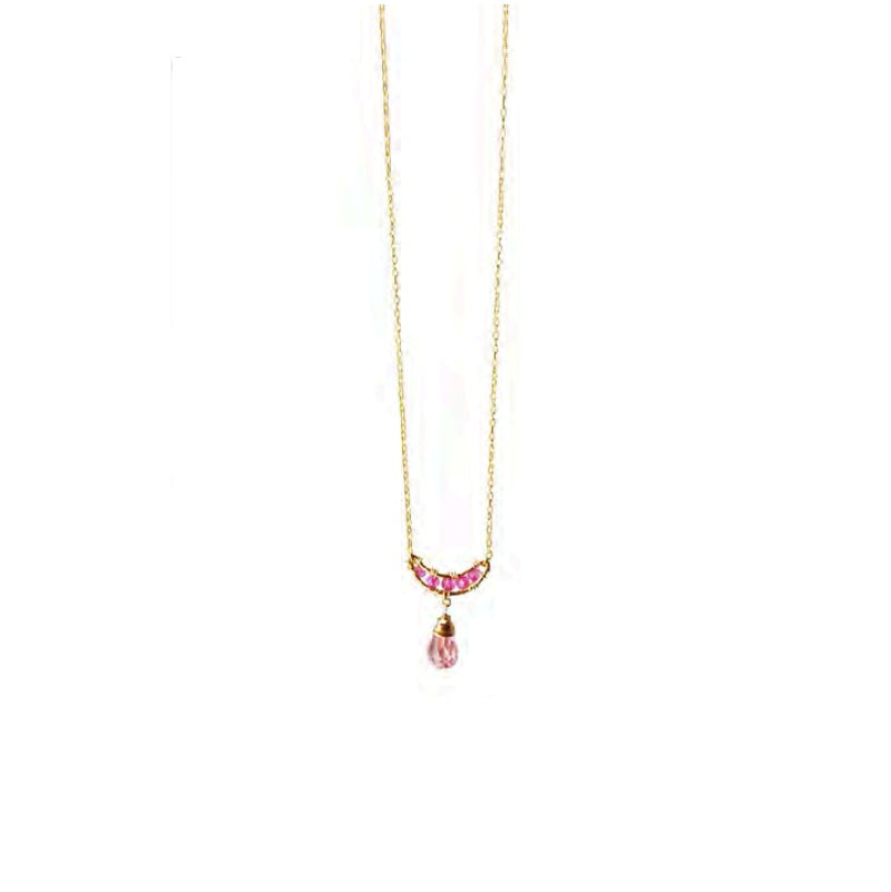 Pink Quartz and Pink Topaz Crescent Necklace