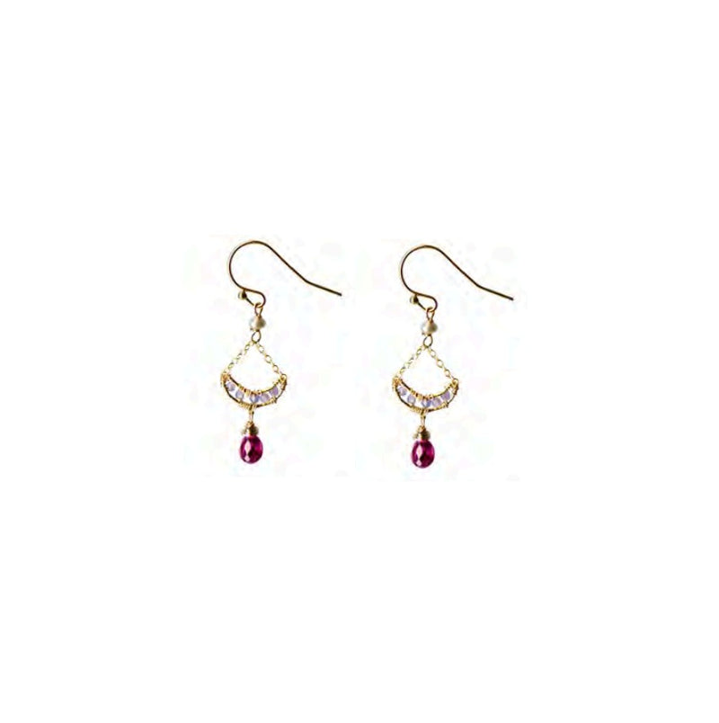 Pink Quartz and Purple Topaz Crescent Earrings