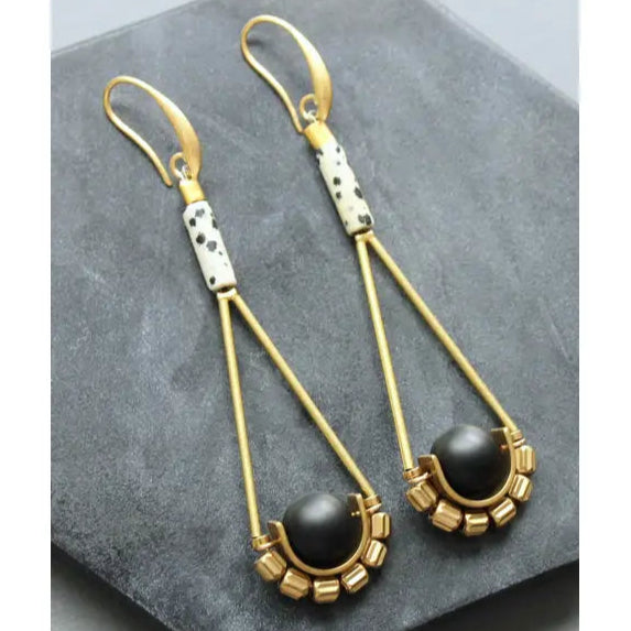 Dalmatian Jasper and Jet Glass Earrings