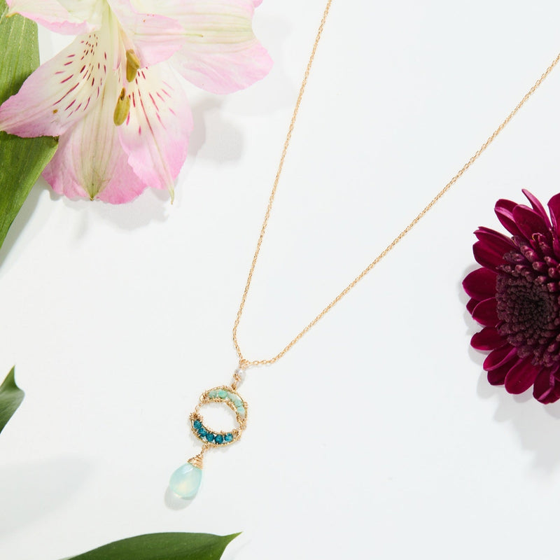 Green Opal, Aqua Chalcedony, and Blue Quartz Necklace
