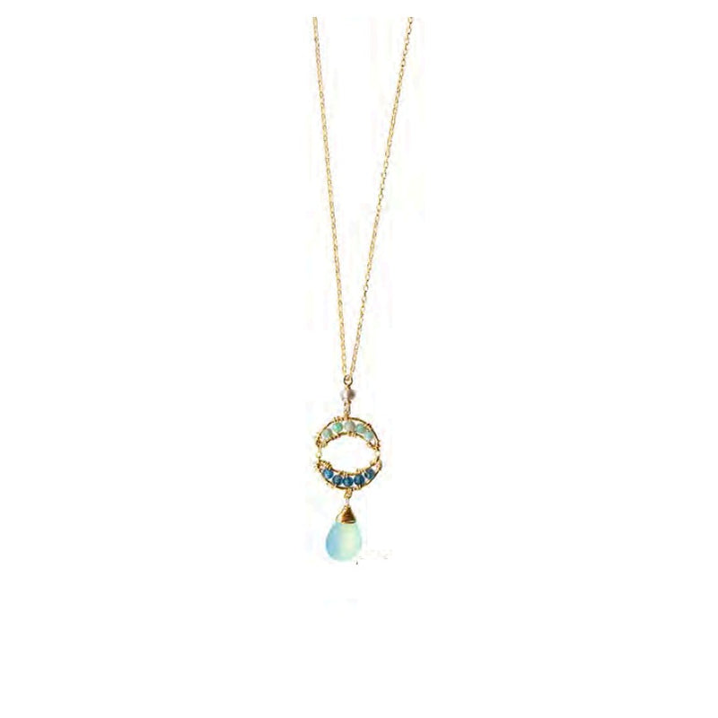 Green Opal, Aqua Chalcedony, and Blue Quartz Necklace