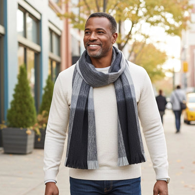 Alpaca Plaid Scarf in Steel