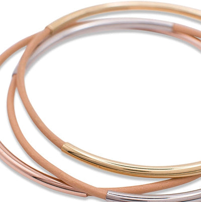 Tri-Color Leather Bangles, New Nude