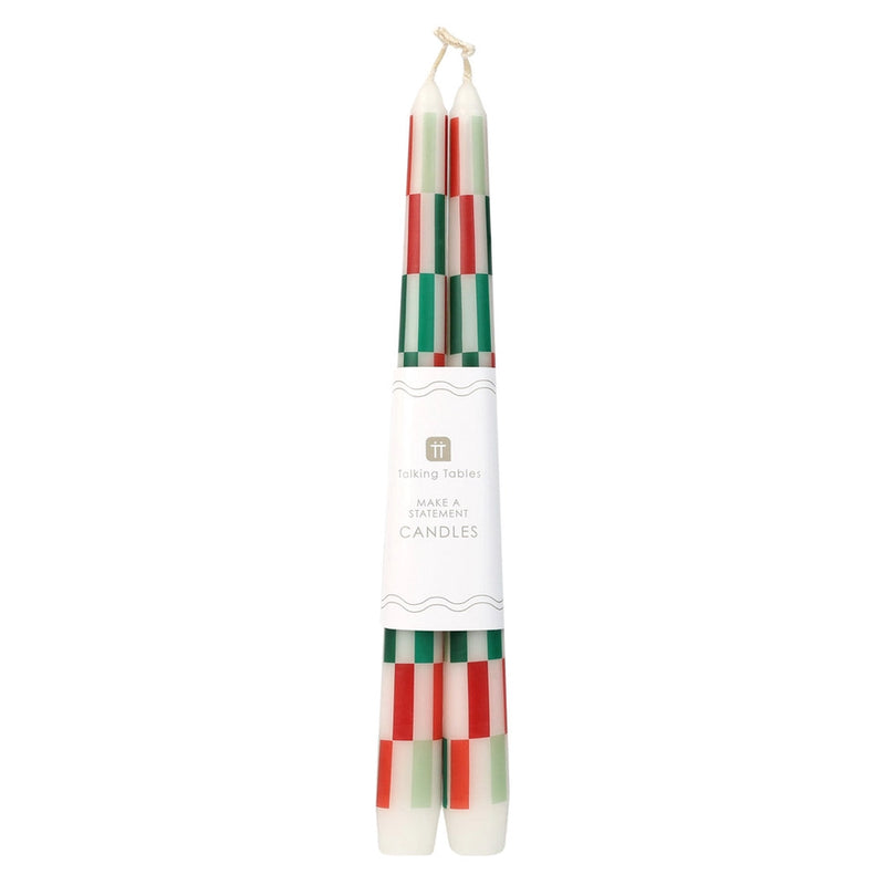 Red & Green Check Taper Dinner Candles- 2 pack