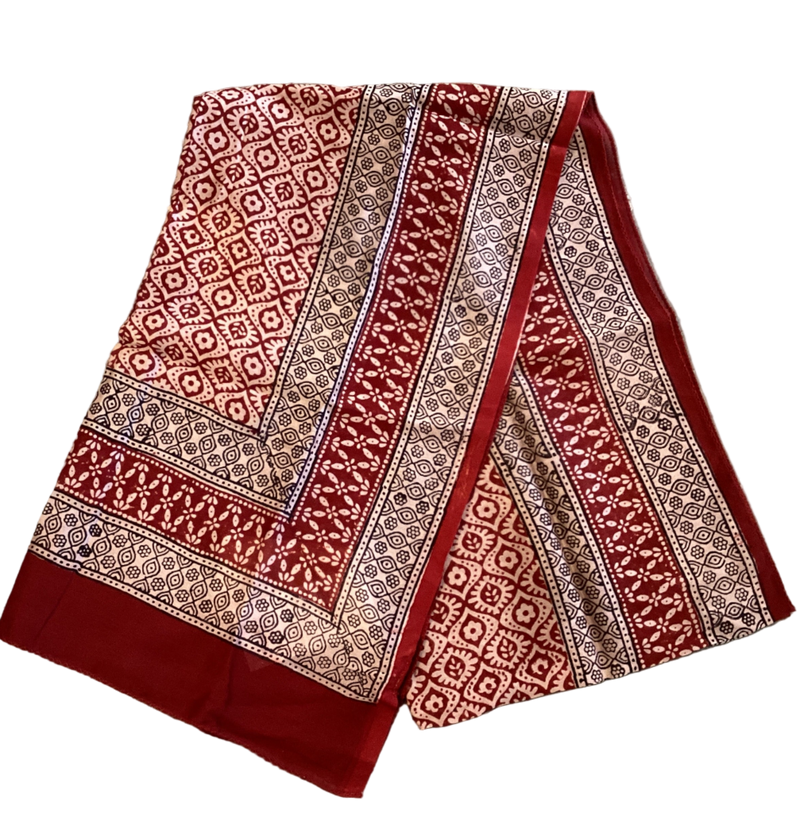 Red and Black Block Print Cotton/Silk Stole