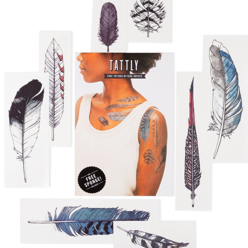 Watercolor Feather Tattoo Set