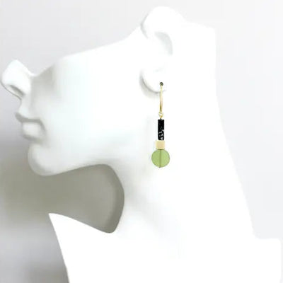 Geometric Earrings with Olivine Glass
