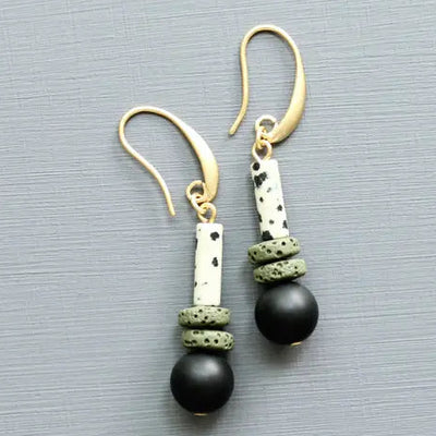 Dalmatian Jasper and Lava Rock Earrings