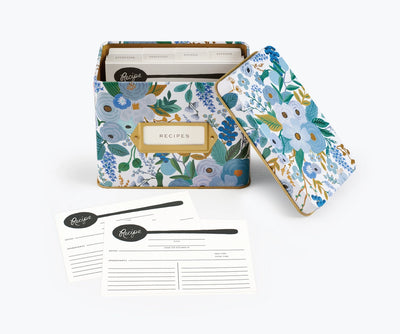 Blue Garden Party Tin Recipe Box