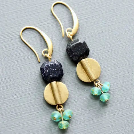 Blue Goldstone and Aqua Earrings