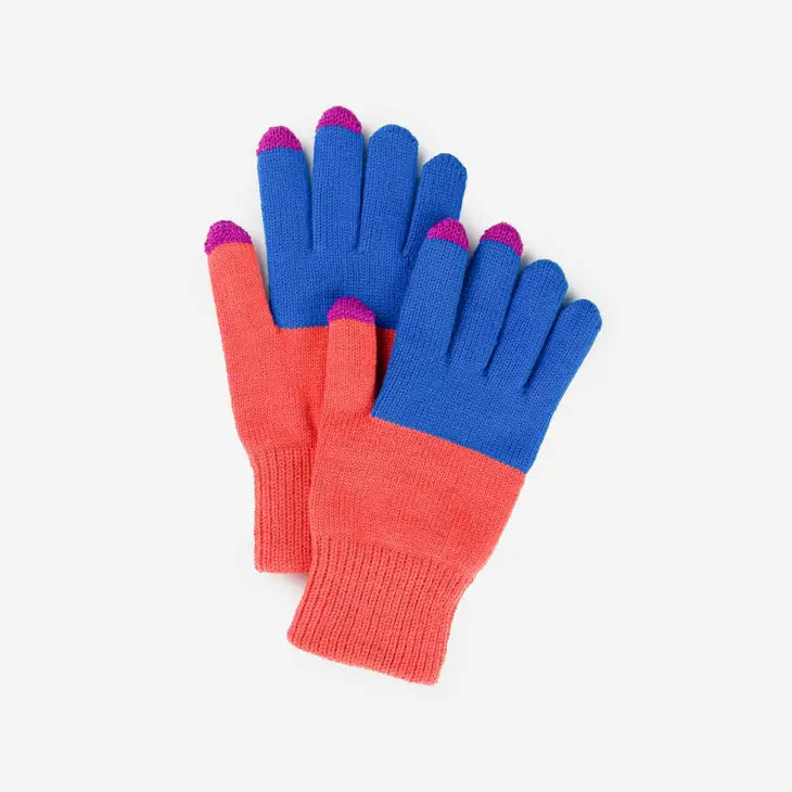 Colorblock Knit Touchscreen Gloves, in Cobalt Melon