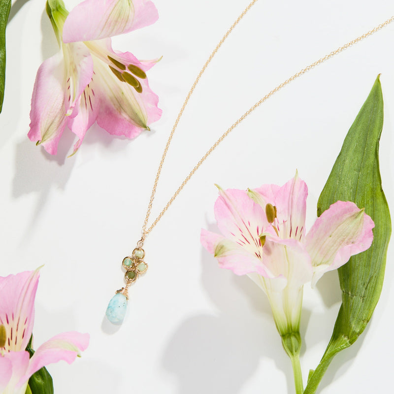 Opal and Larimar Clover Drop Necklace