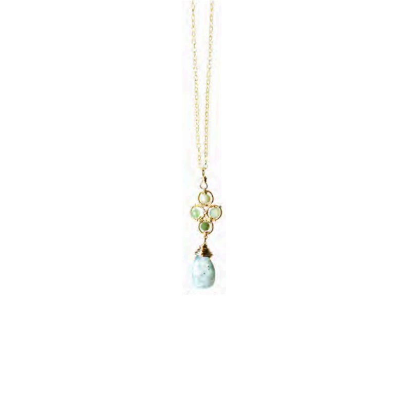 Opal and Larimar Clover Drop Necklace