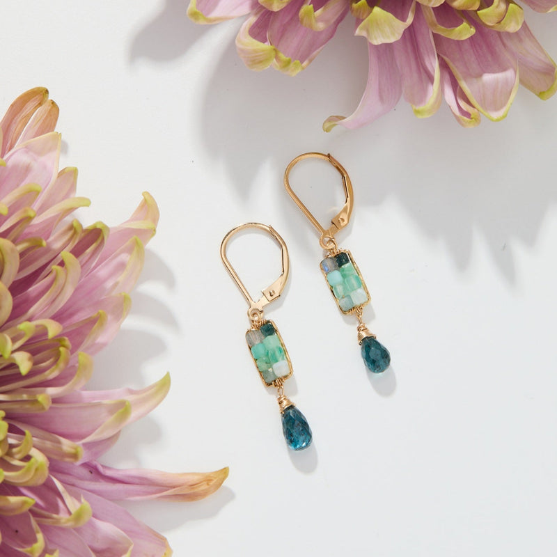 Emerald Azure Rectangle Earrings
