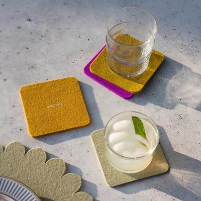 Bierfilzl: Merino Wool Felt Square Coasters in Golden Hour