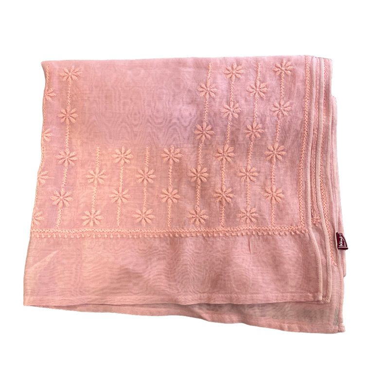 Pink with Embroidery Cotton/Silk Stole