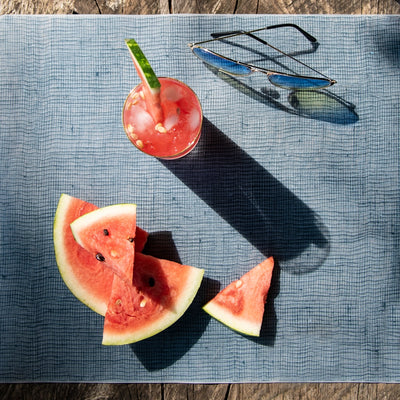 Silicone Placemat, Linen in Denim Blue