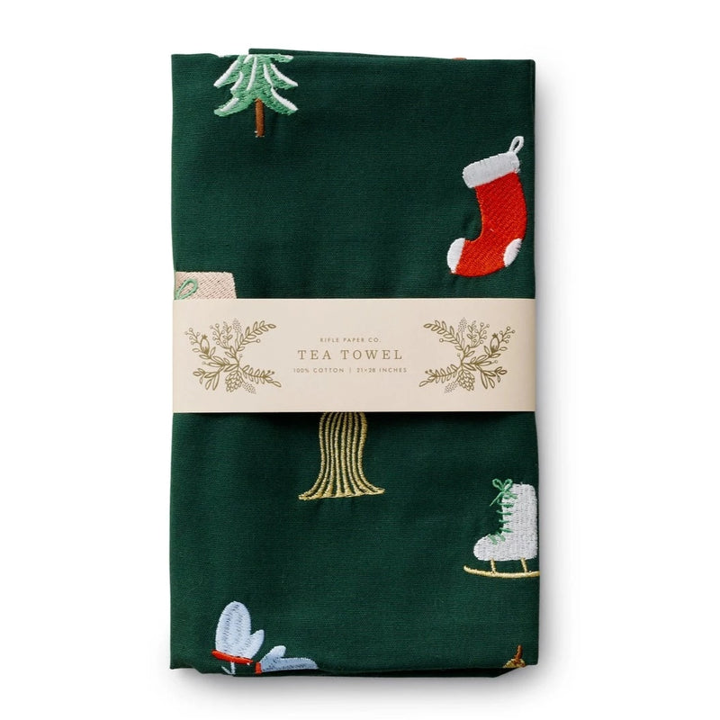 Signs of the Season Embroidered Tea Towel