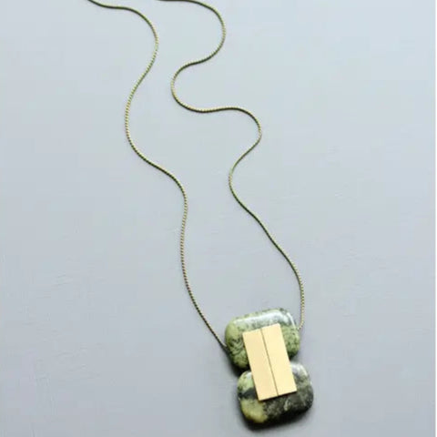 Green Jasper Geometric Pendant Necklace