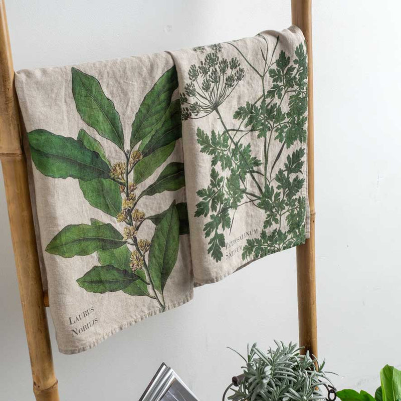 Linen Kitchen Towels Set with Parsley & Bay