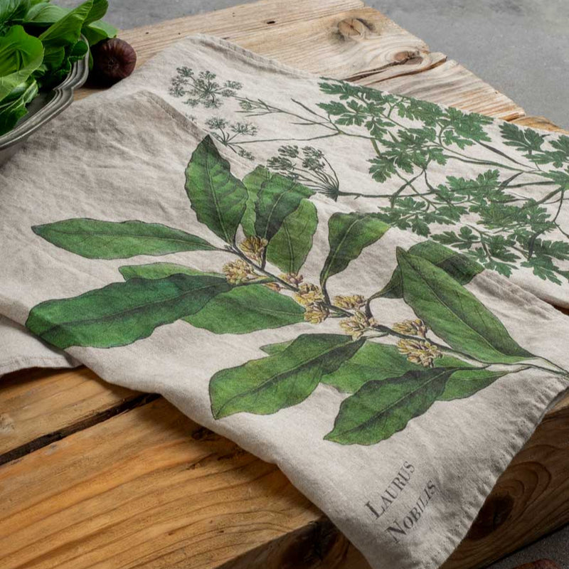 Linen Kitchen Towels Set with Parsley & Bay