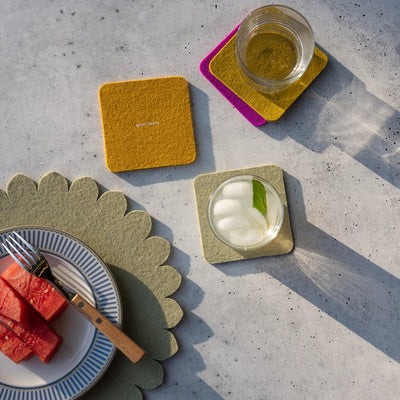 Bierfilzl: Merino Wool Felt Square Coasters in Golden Hour