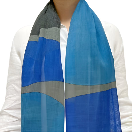 Wool Scarf in Blue and Grey