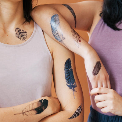Watercolor Feather Tattoo Set