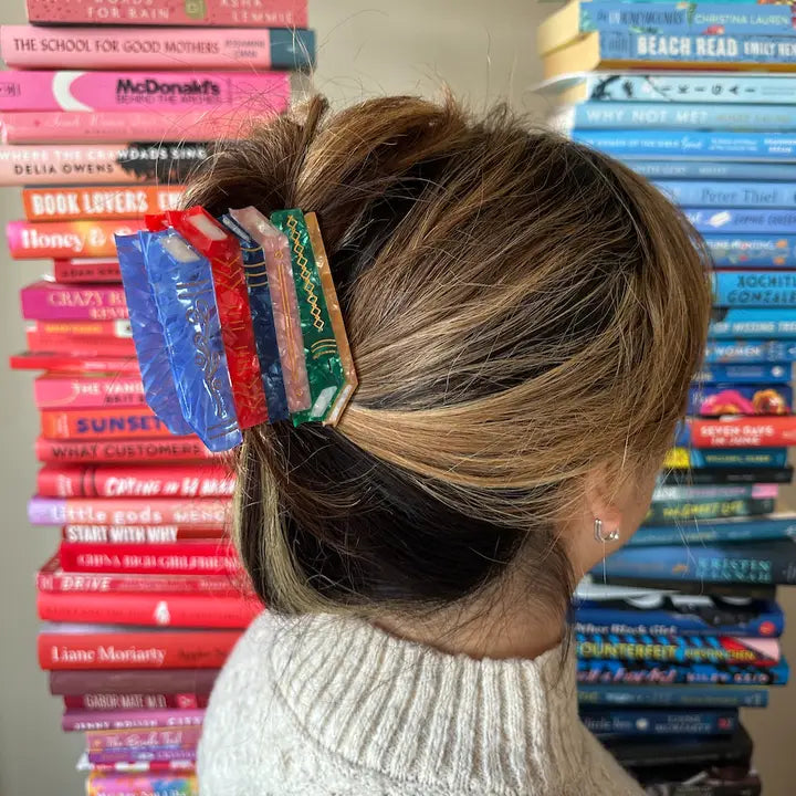 Hand-Painted Book Stack Claw Clip