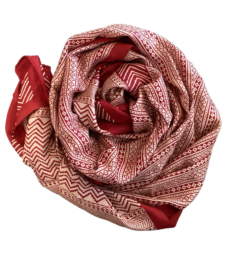 Red Block Print Silk Stole