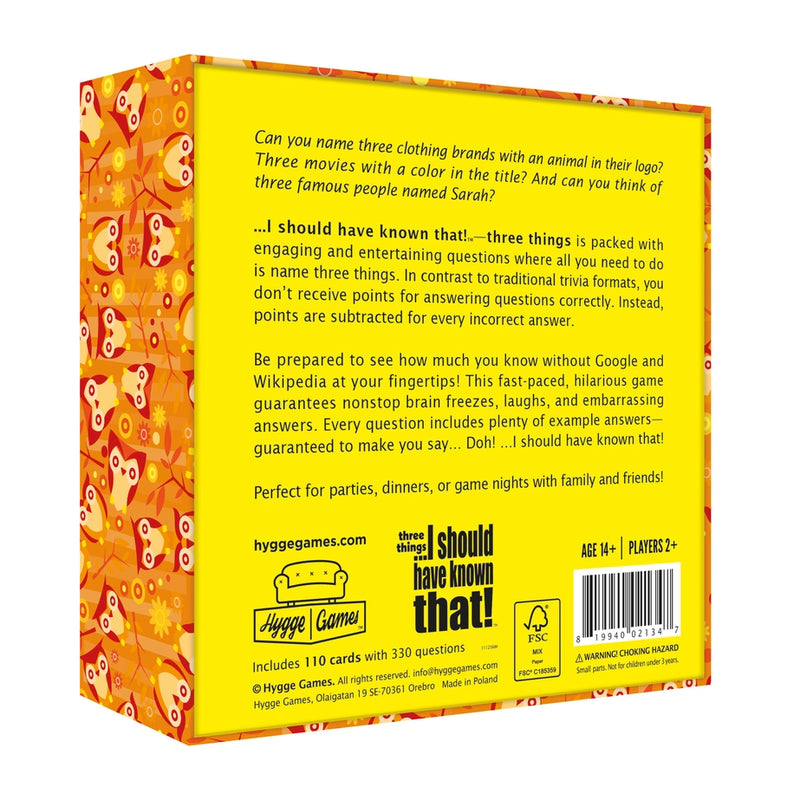 ... I Should Have Known That! Trivia Game, Three Things