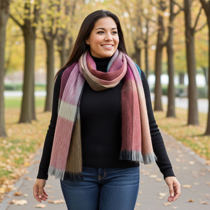 Alpaca Plaid Scarf in Rainbow