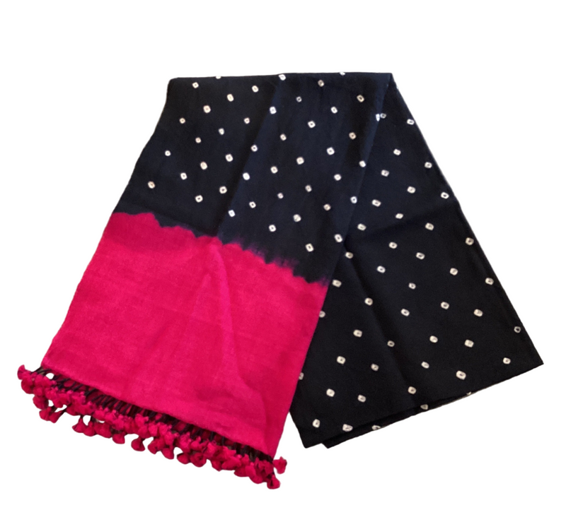 Pink and Black Tasseled Wool Stole